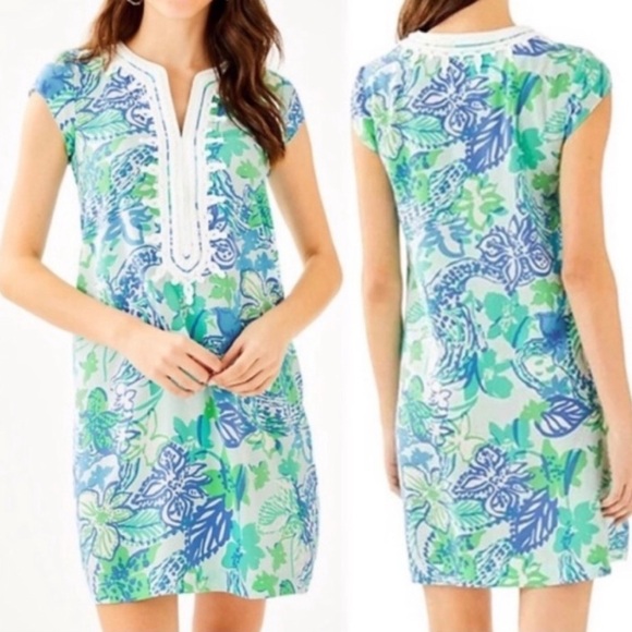 Lilly Pulitzer | NWT Whisper Blue Madia Boom Croc A Locca Tunic Dress M - Picture 1 of 8